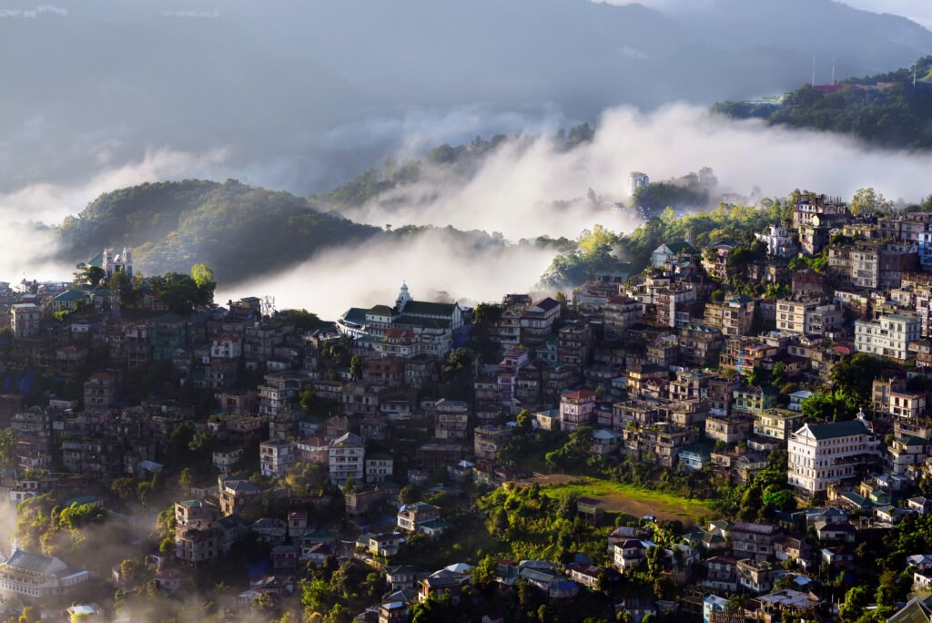 aizawl city, mizoram, northeast, india,asia, morning sun rays over city view